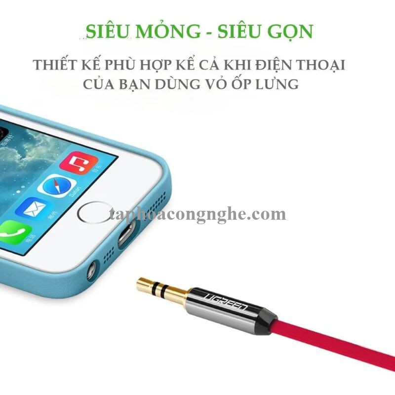 Ugreen 10797 0.5M Đỏ Cáp âm thanh 2 đầu 3.5mm dương chữ L dây dẹt AV119 30010797